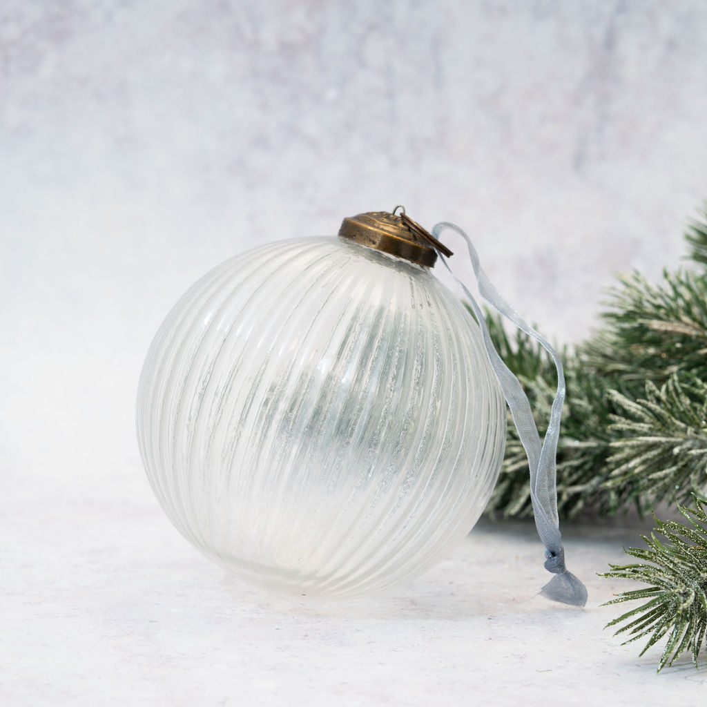 4" Clear Glass Ribbed Ball Decoration Arthur Cameron