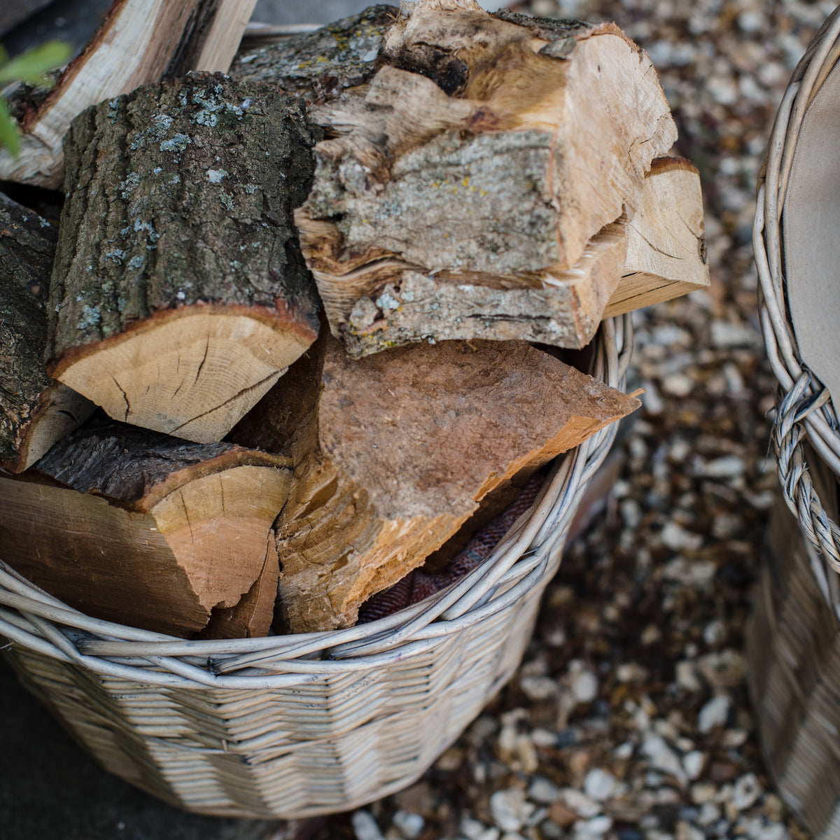 Light Grey Wicker Circular Log Basket with Lining Arthur Cameron