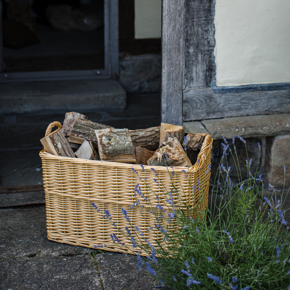 Natural Wicker Rectangular Log Basket with Lining Arthur Cameron