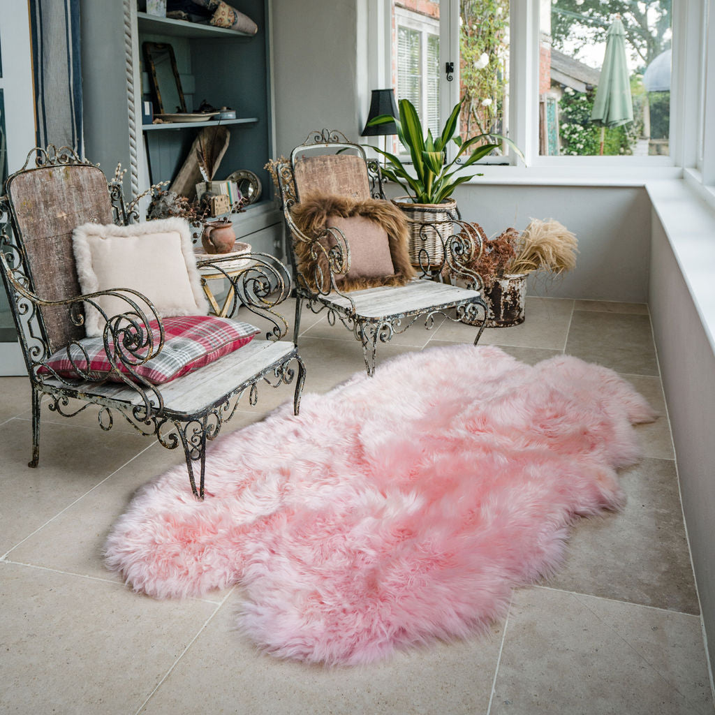 Pale Pink Quad Sheepskin Rug (190x120cm) Extra Thick Large Natural Rug