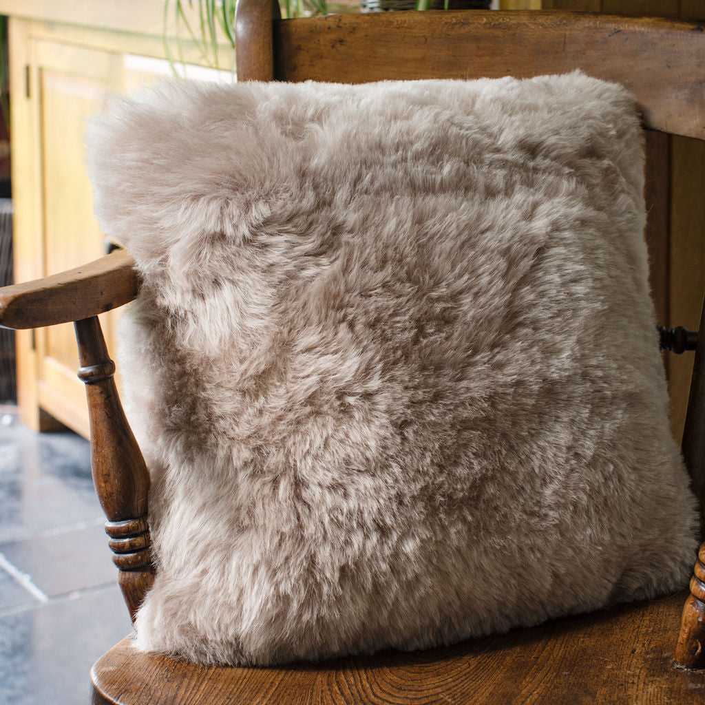 Luxury Icelandic Shorn Sheepskin Cushion with a Cotton Back in Nude