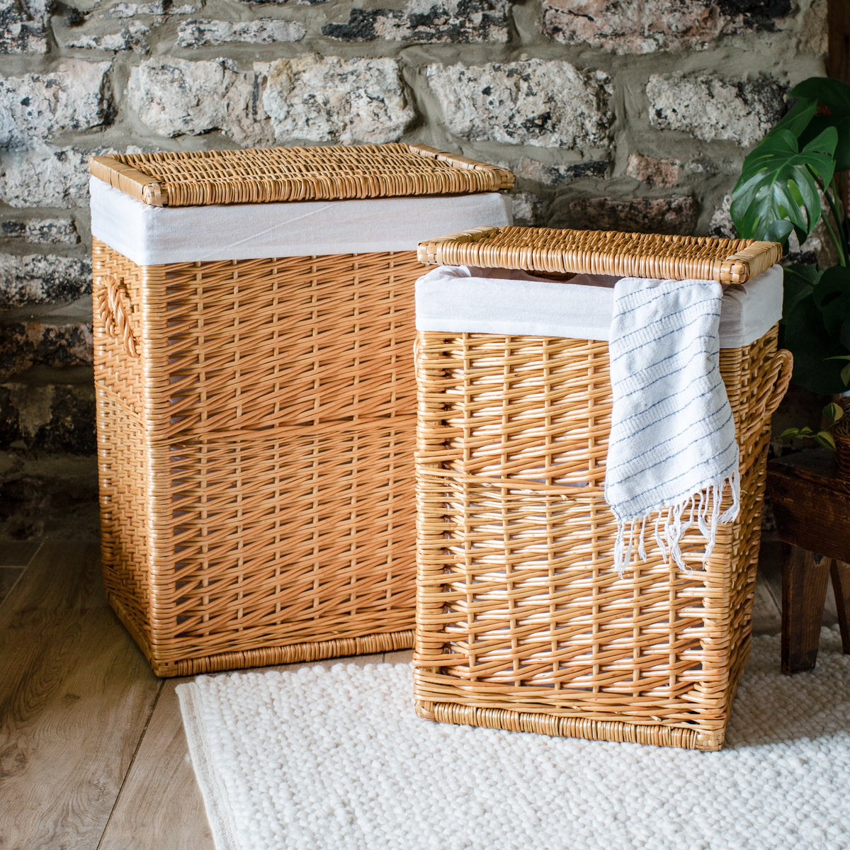 Natural Brown Amalfi Deluxe Rectangular Wicker Laundry Basket Arthur