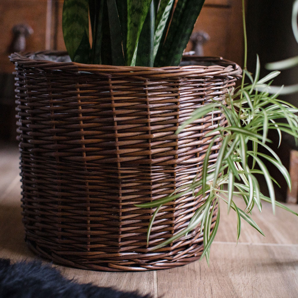 Distilled Round Wicker Lined Planter Basket