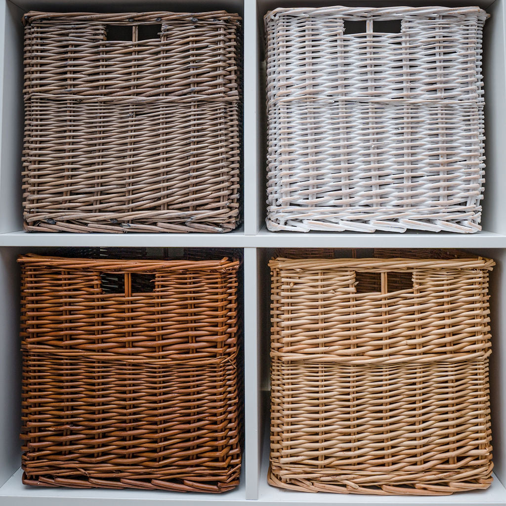 Brush White Wicker Square Storage Basket