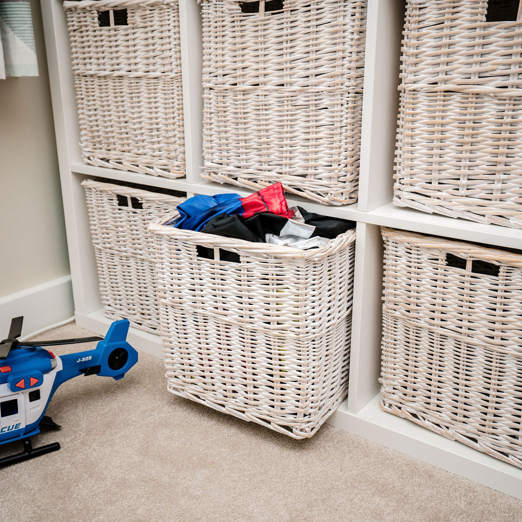 Whitewash Wicker Square Storage Basket Arthur Cameron