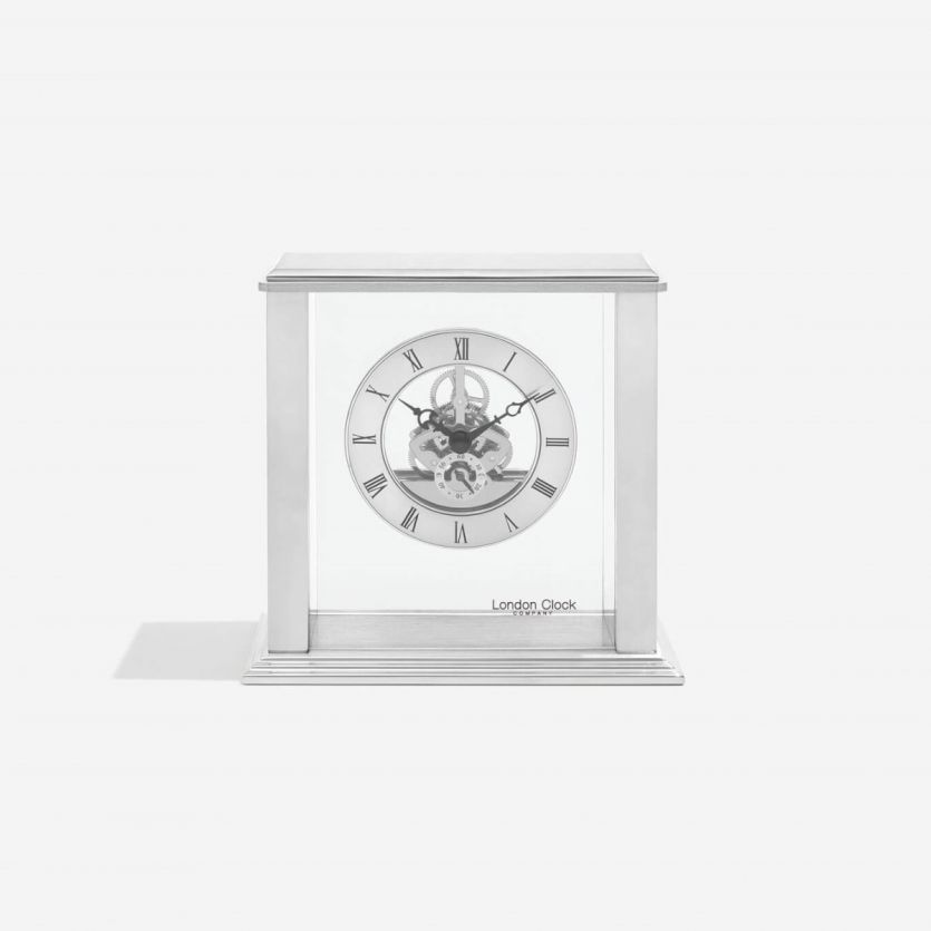 London Clock Company Silver Metal Skeleton Mantel Clock 3152 Arthur