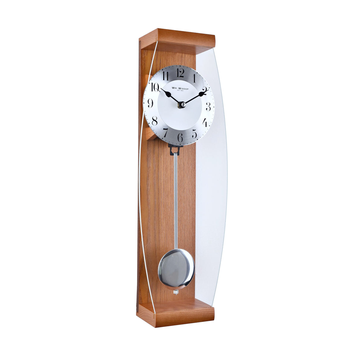 WM. Widdop Oak Pendulum Wall Clock with Glass Front W6530OAK Arthur