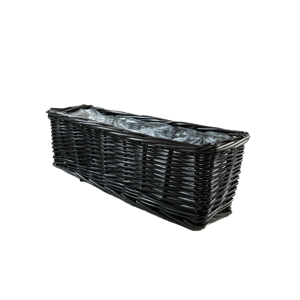 Black Rectangular Wicker Lined Window Planter Basket