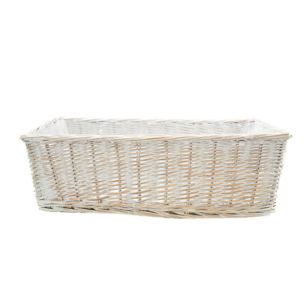 Brush White Rectangular Wicker Lined Window Planter Basket