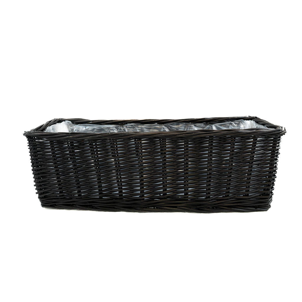 Black Rectangular Wicker Lined Window Planter Basket