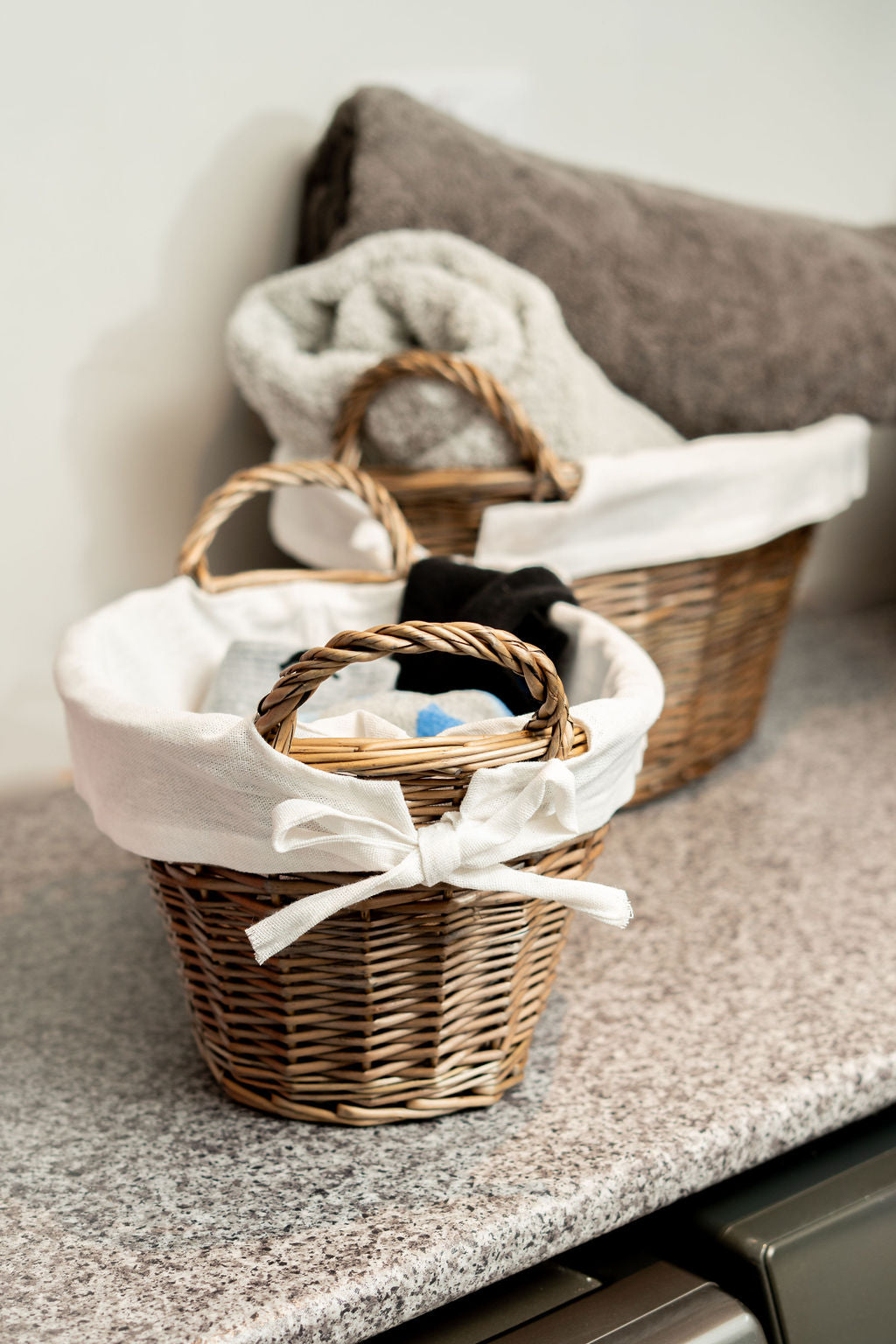 Light Grey Wicker Oval Basket with Removable Lining