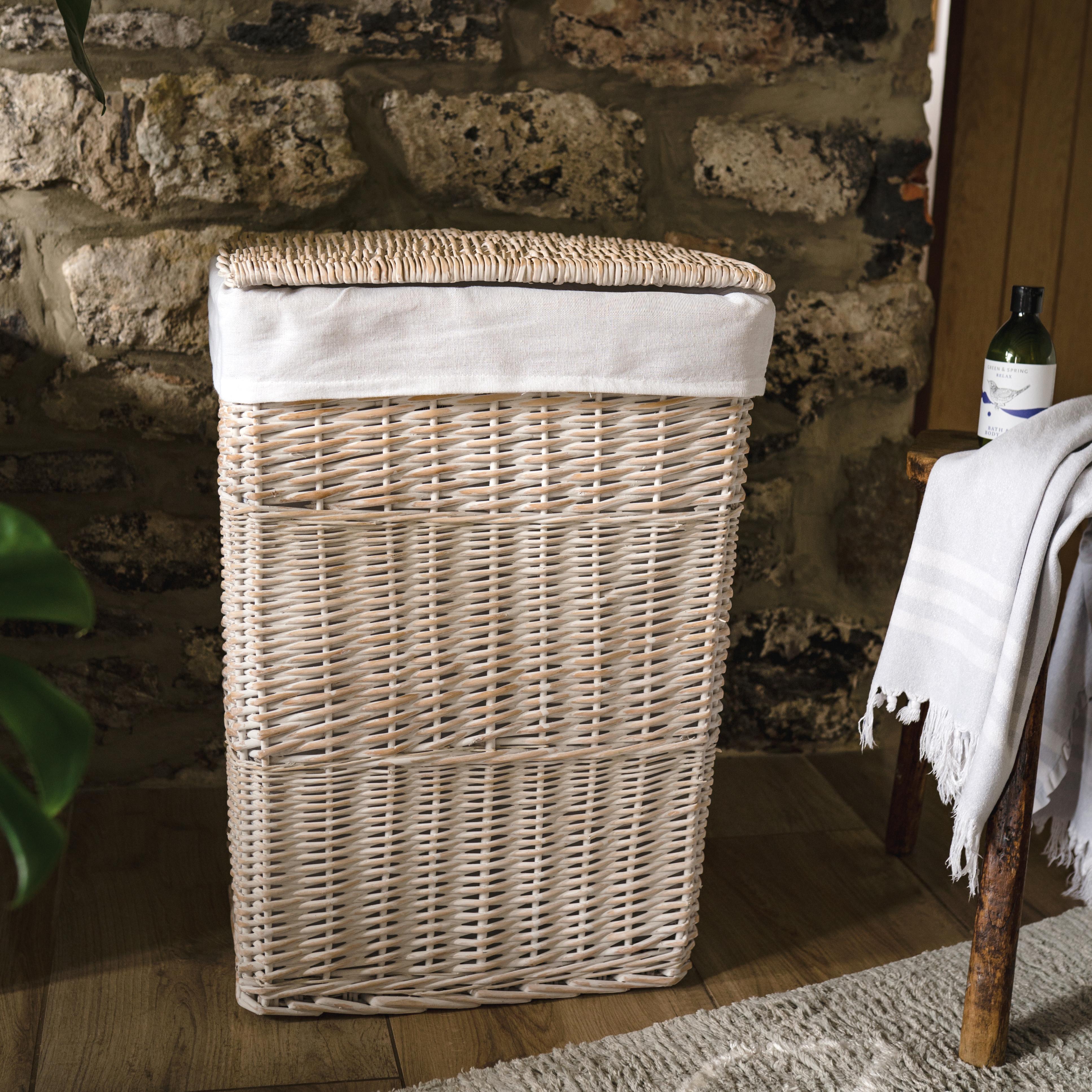 White Wash Wicker Laundry Basket
