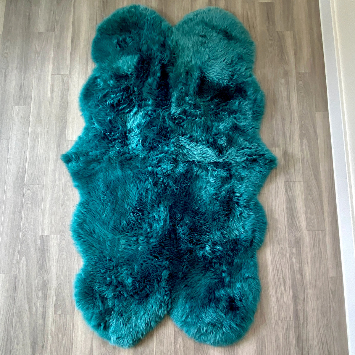 Teal Green Quad Sheepskin Rug (190x120cm) Extra Thick Large Natural Rug