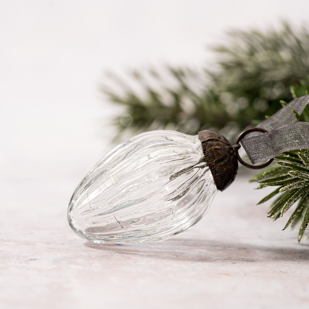 Set of 6 Small Clear 1" Crackle Glass Pinecones Christmas Tree Decorations Arthur Cameron