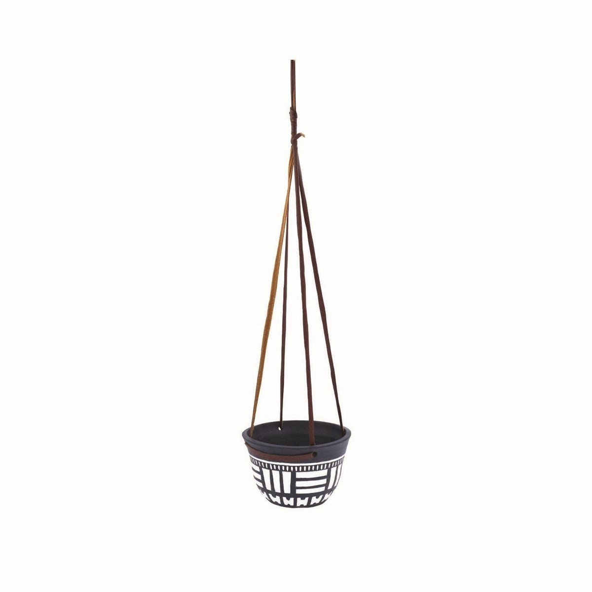 Contemporary Hanging Planter with Leather Straps