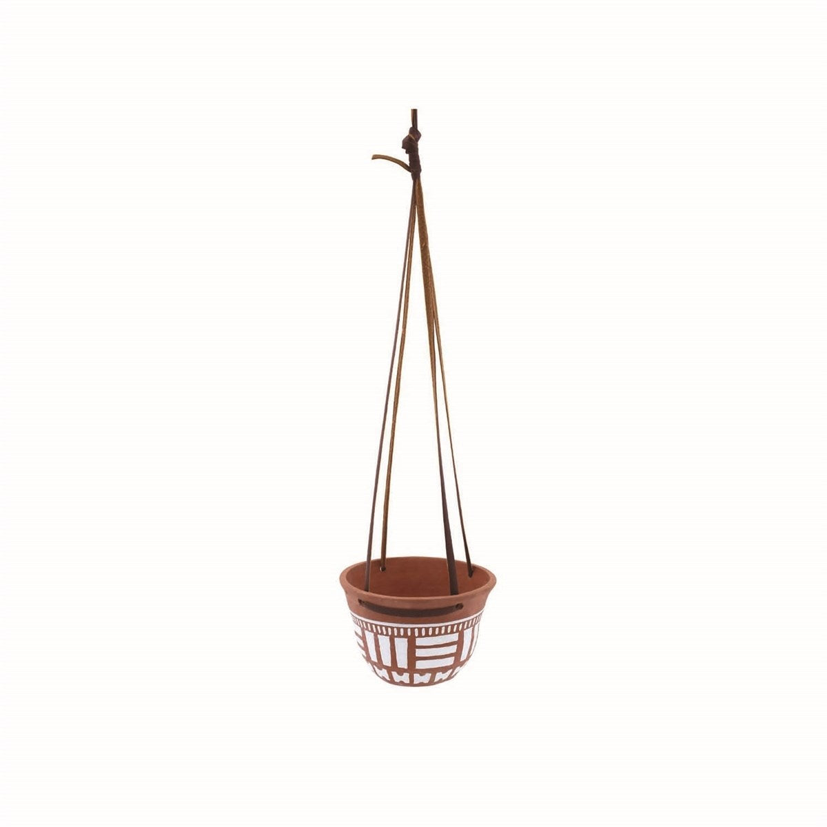 Contemporary Hanging Planter with Leather Straps
