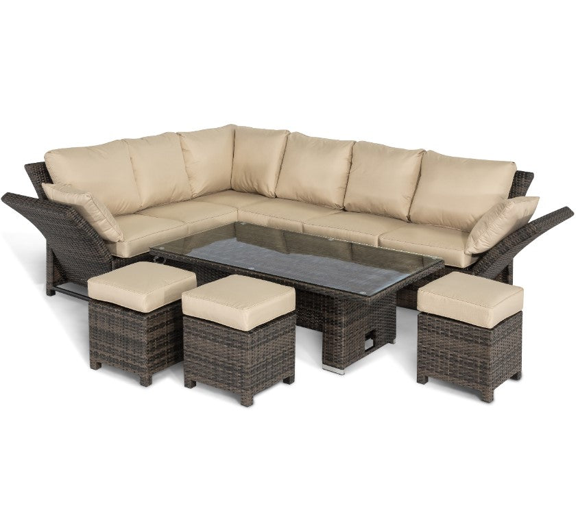 Henley Rattan Corner Sofa Dining Set with Rising Table