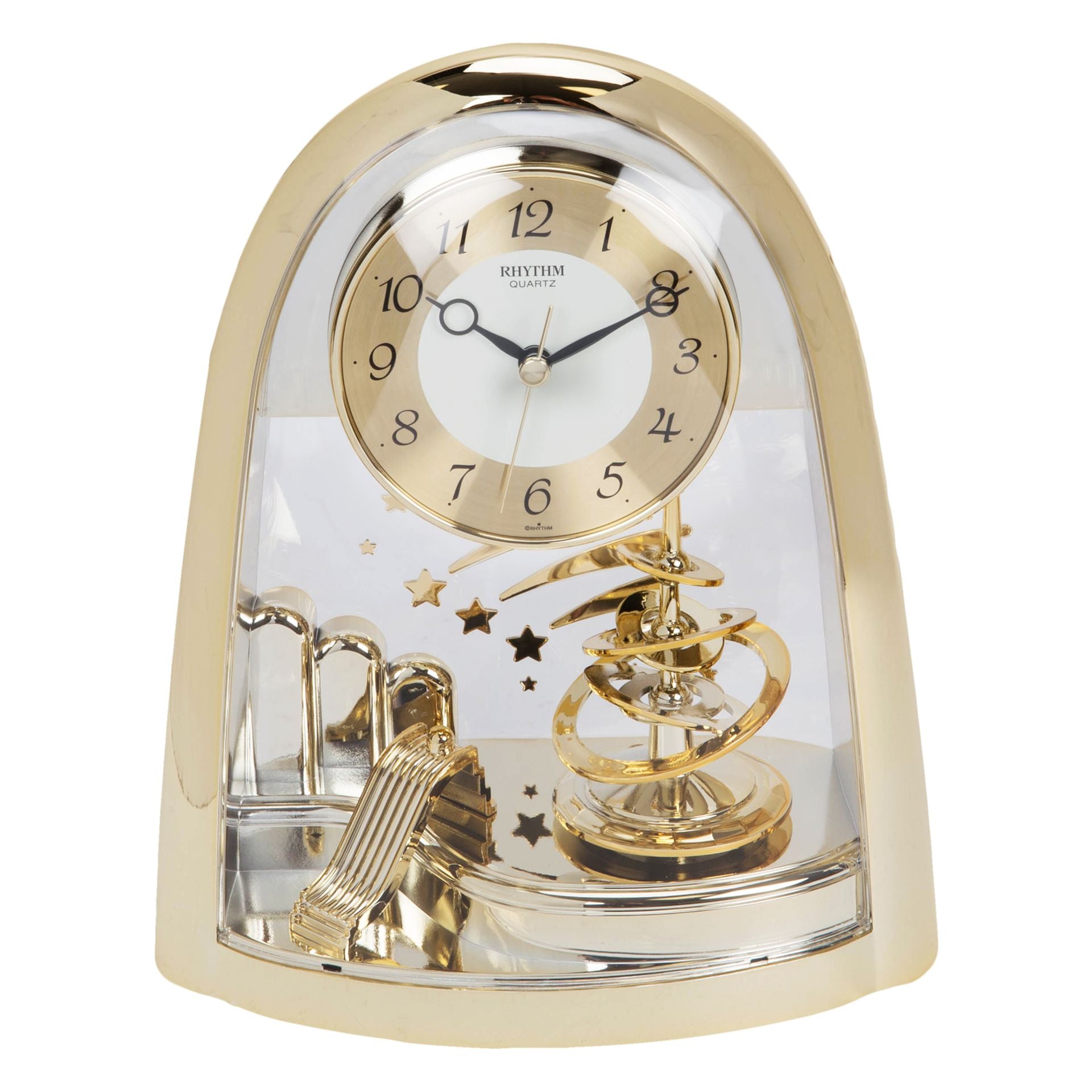 Rhythm Gold Rotating Pendulum Space Mantel Clock