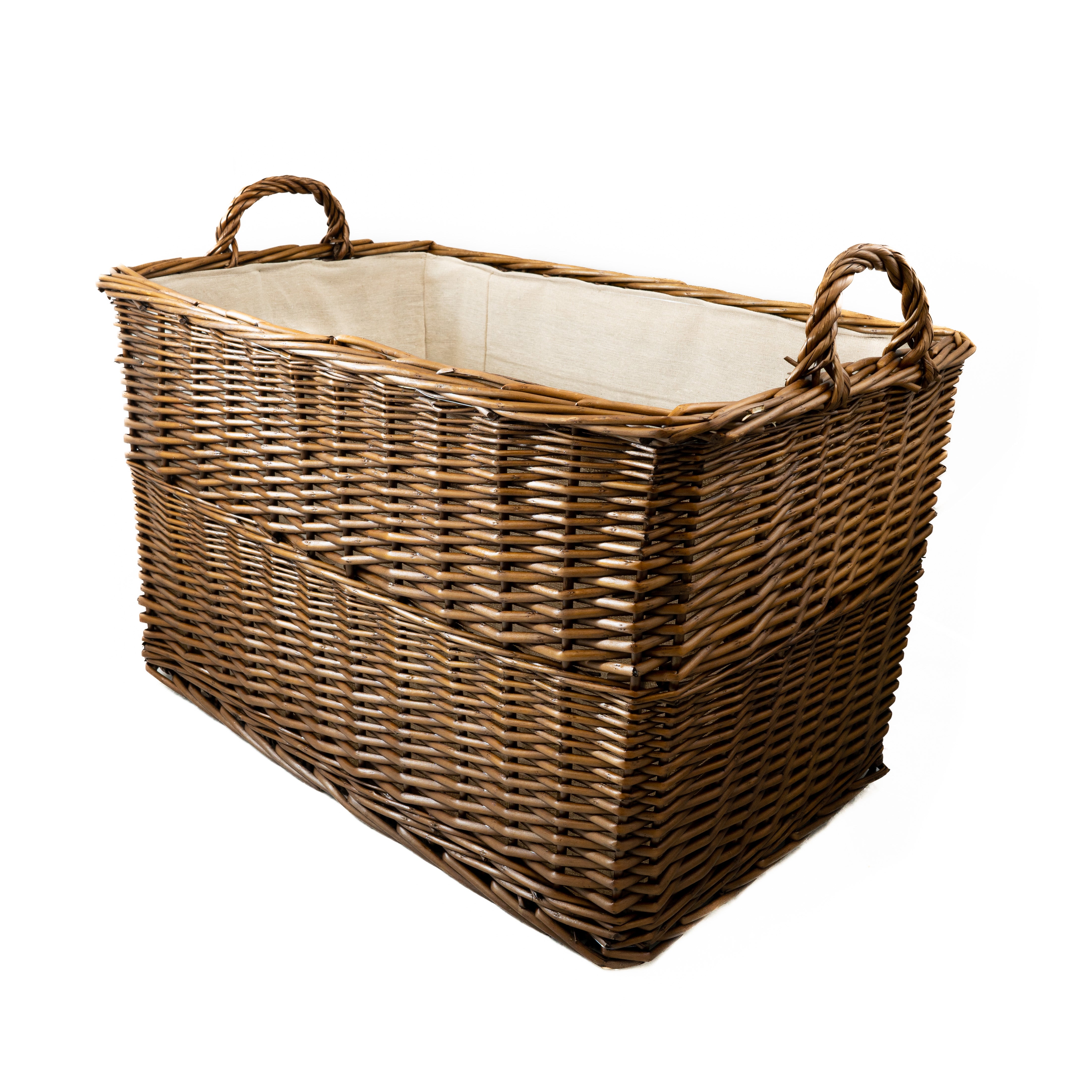 Distilled Brown Wicker Rectangular Log Basket with Lining