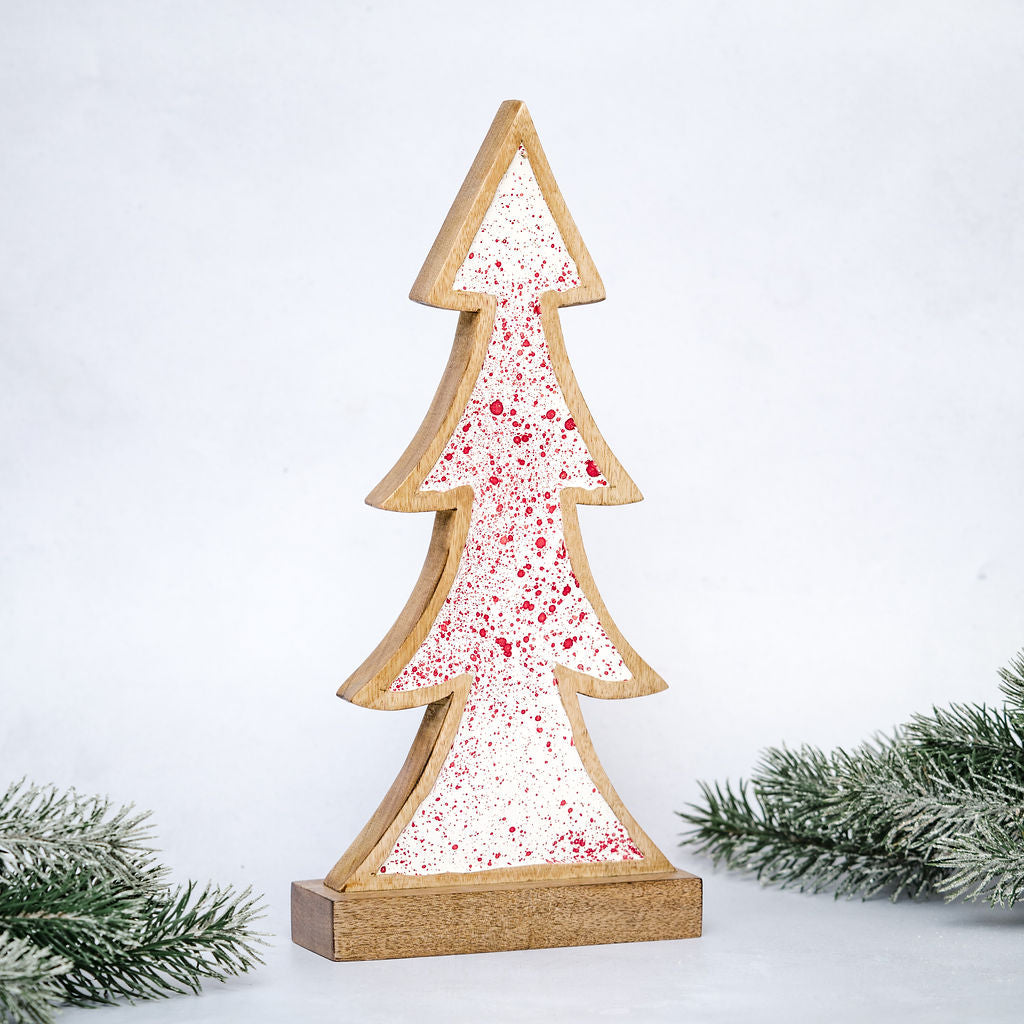 Rhea Decorative Mango Wood and Enamel splattered Christmas Tree - Medium