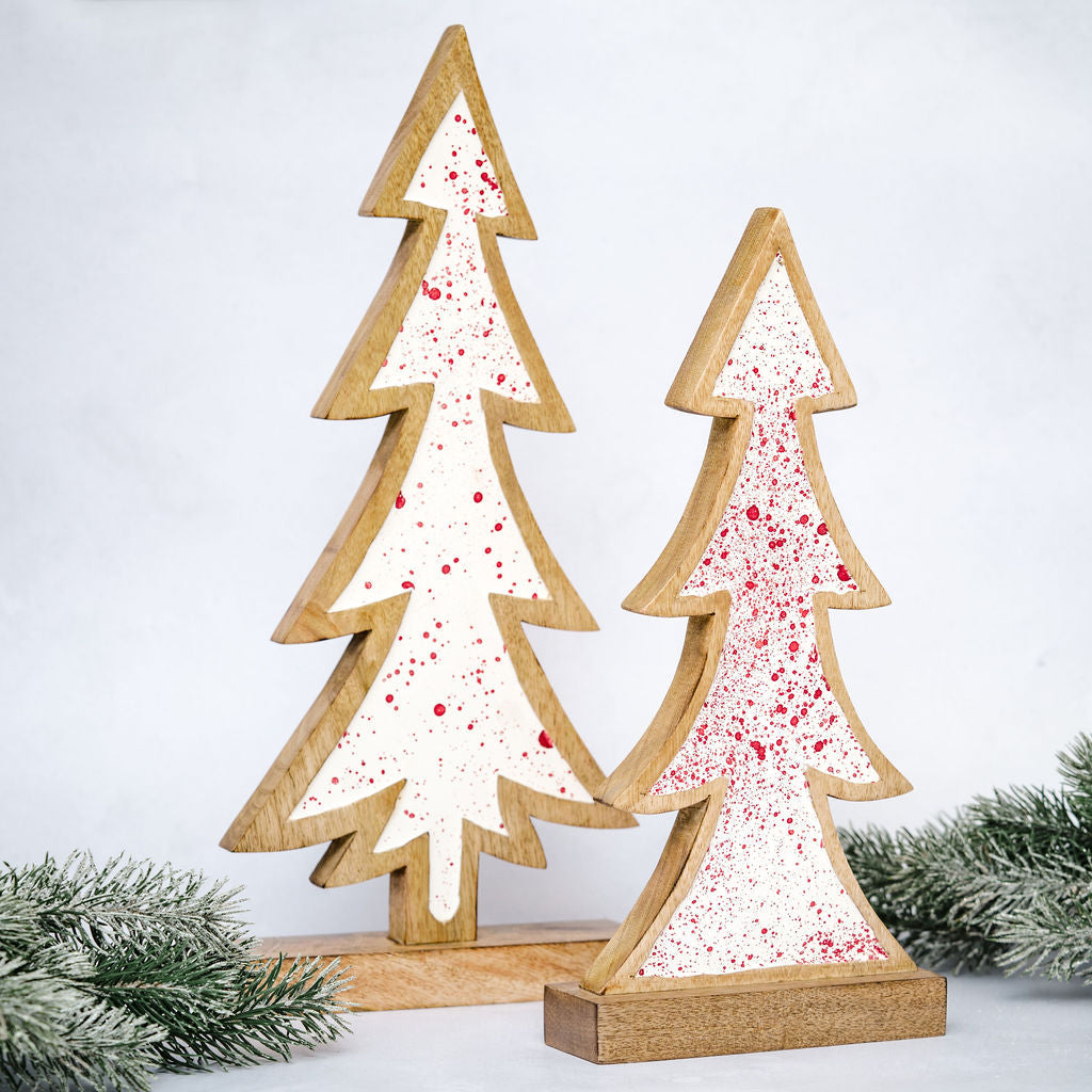 Rhea Decorative Mango Wood and Enamel splattered Christmas Tree - Medium