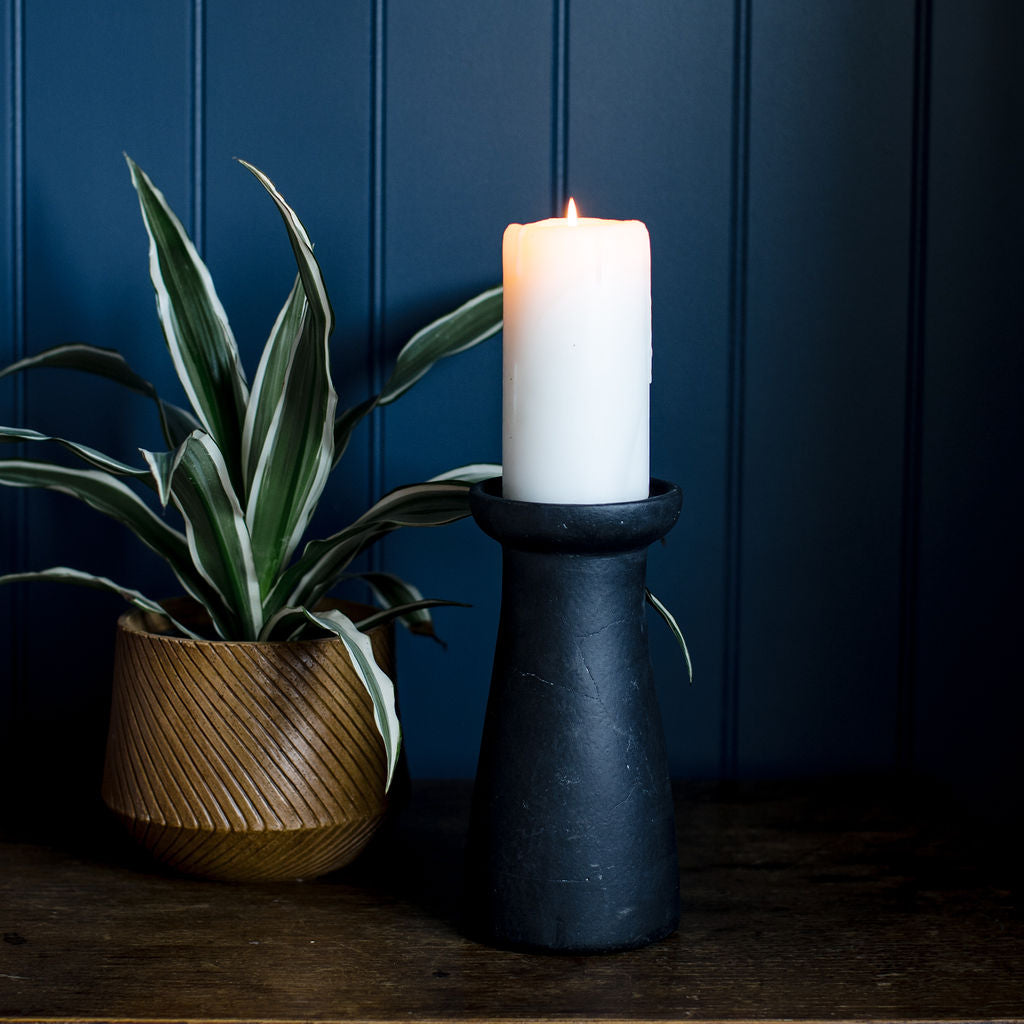 Irthing - Black Terracotta Piller Candle Holder