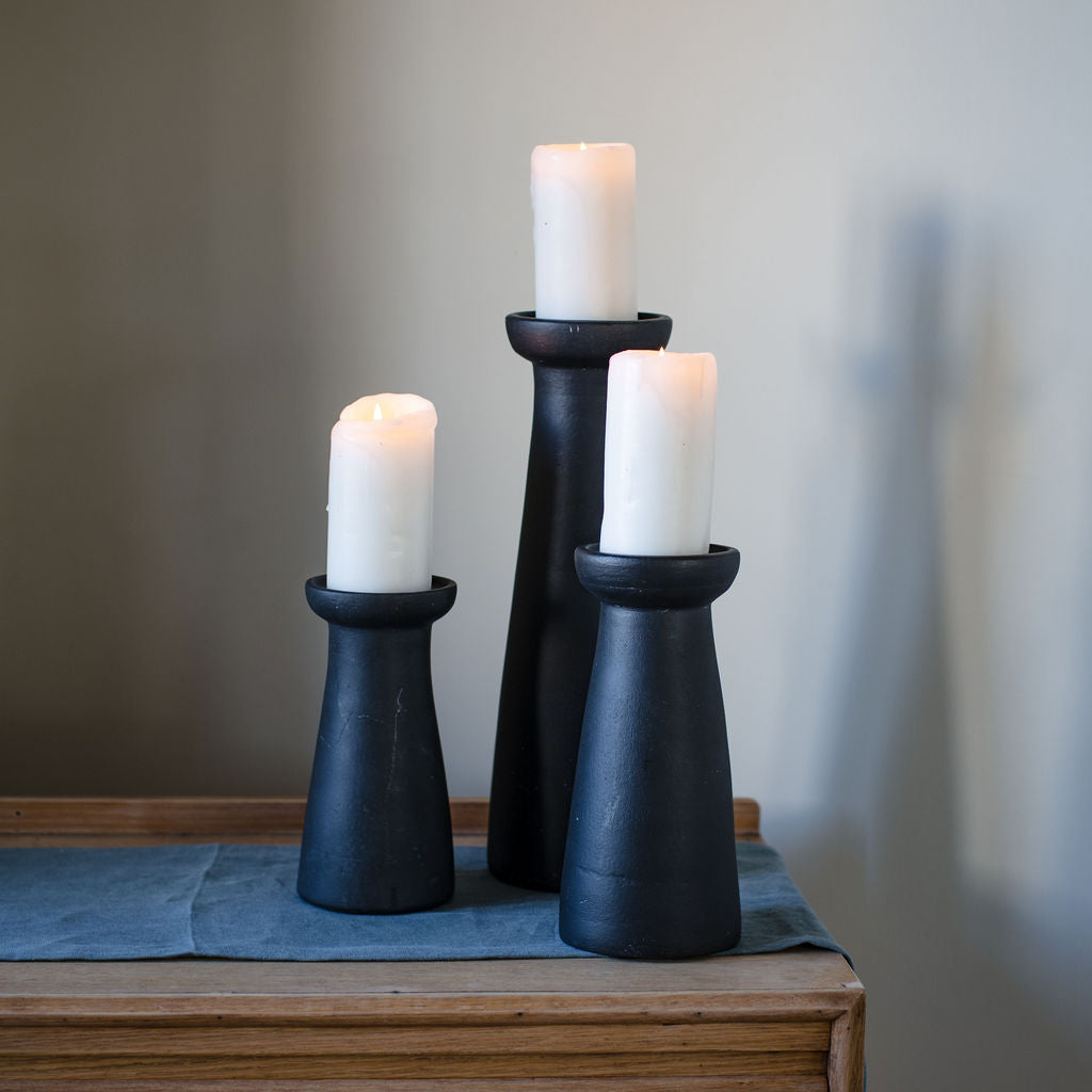 Irthing - Black Terracotta Piller Candle Holder