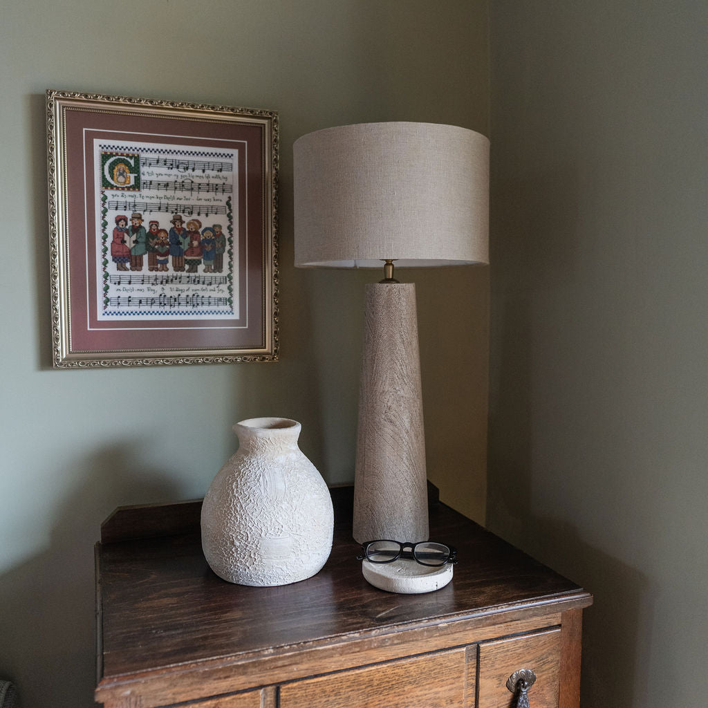 Wrington, Large Carved Table Lamp, with Beige Shade