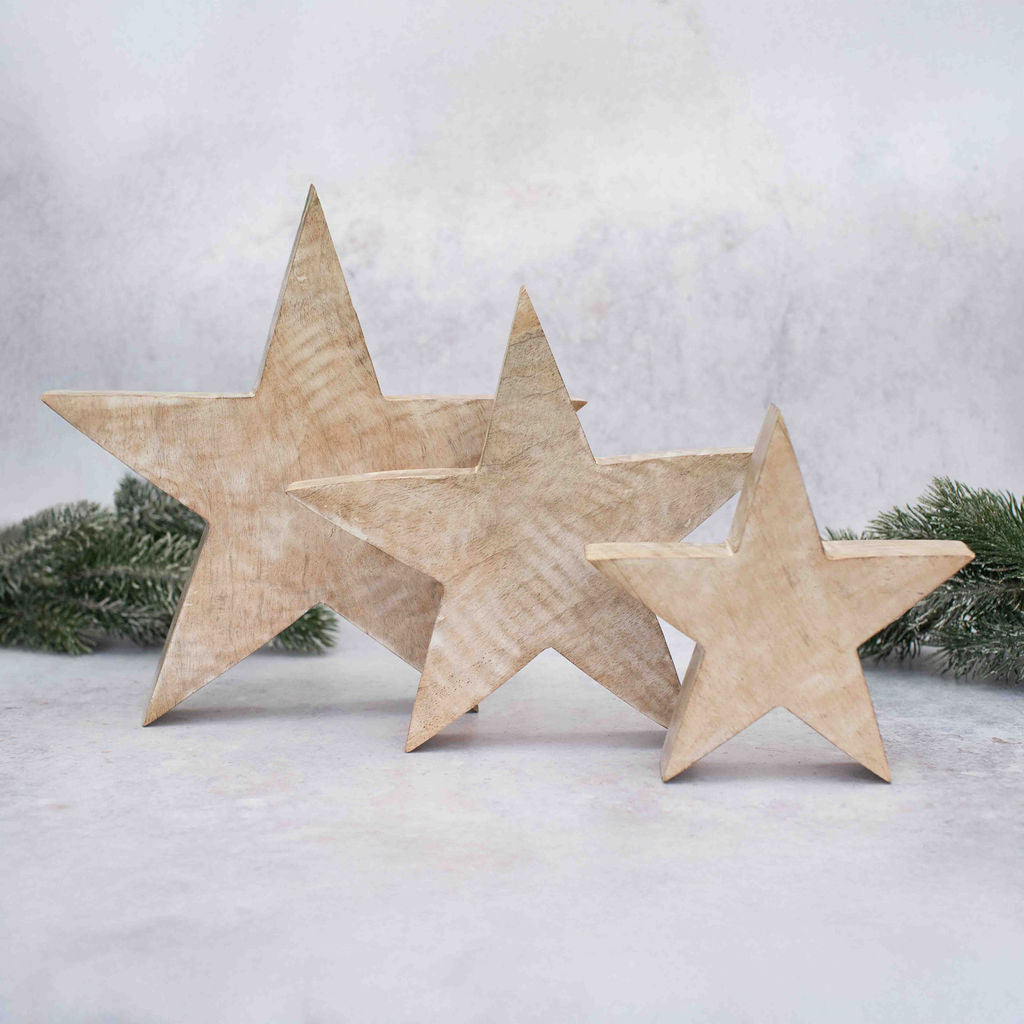 Hera, Whitewashed, Medium Wooden Free Standing Star