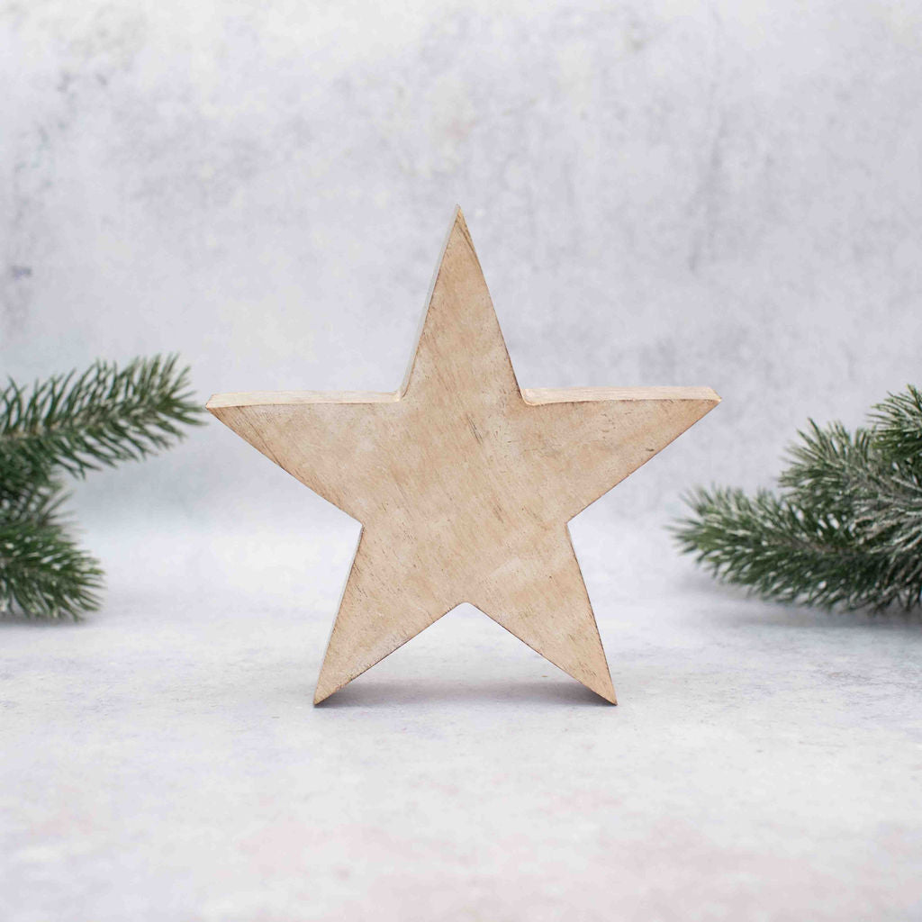 Hera, Whitewashed, Medium Wooden Free Standing Star