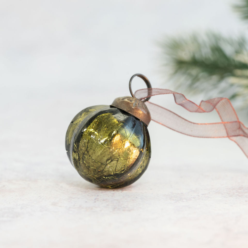 Set of 6 Small 1" Olive Crackle Rib Balls