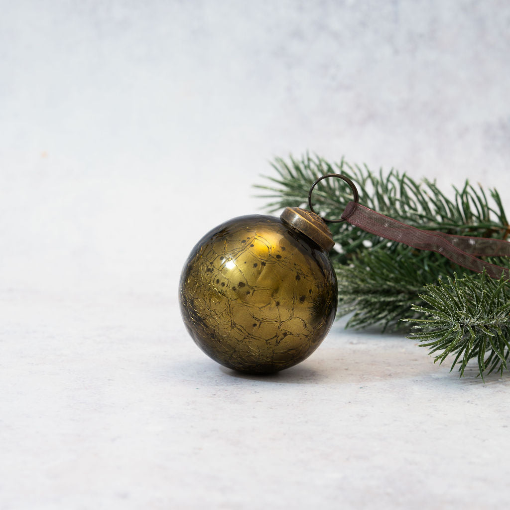 2" Olive Crackle Glass Christmas Bauble