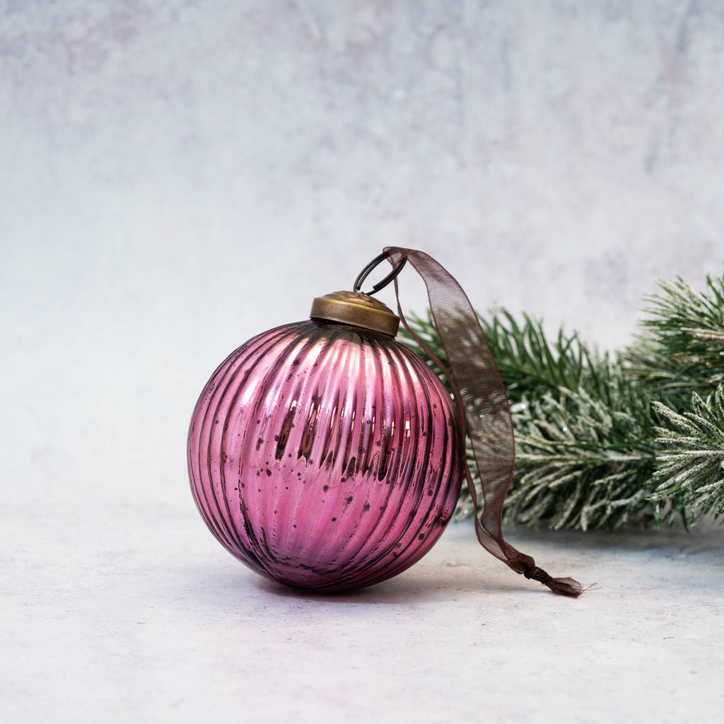 3" Mulberry Glass Ribbed Ball Decoration Arthur Cameron