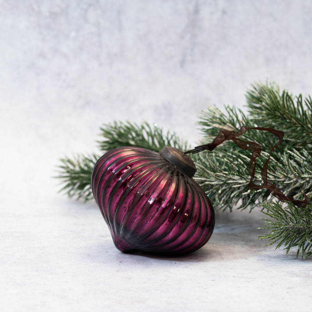 3" Mulberry Ribbed Lantern Christmas Decoration Arthur Cameron