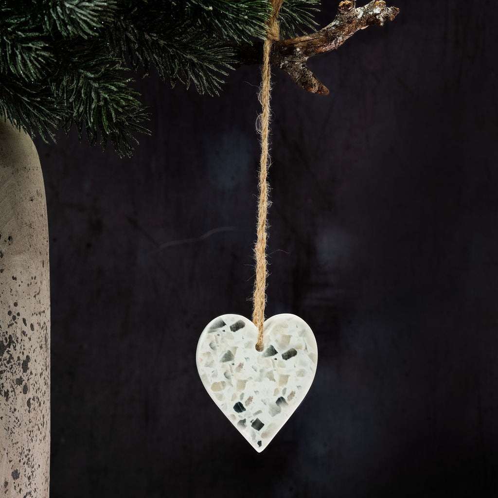 Light Grey Terrazzo Hanging Heart Decoration