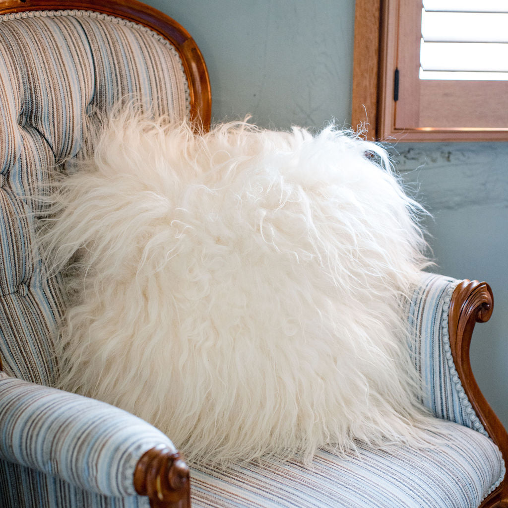 Luxury Icelandic Sheepskin Cushion with a Cotton Back in Natural (Off White)