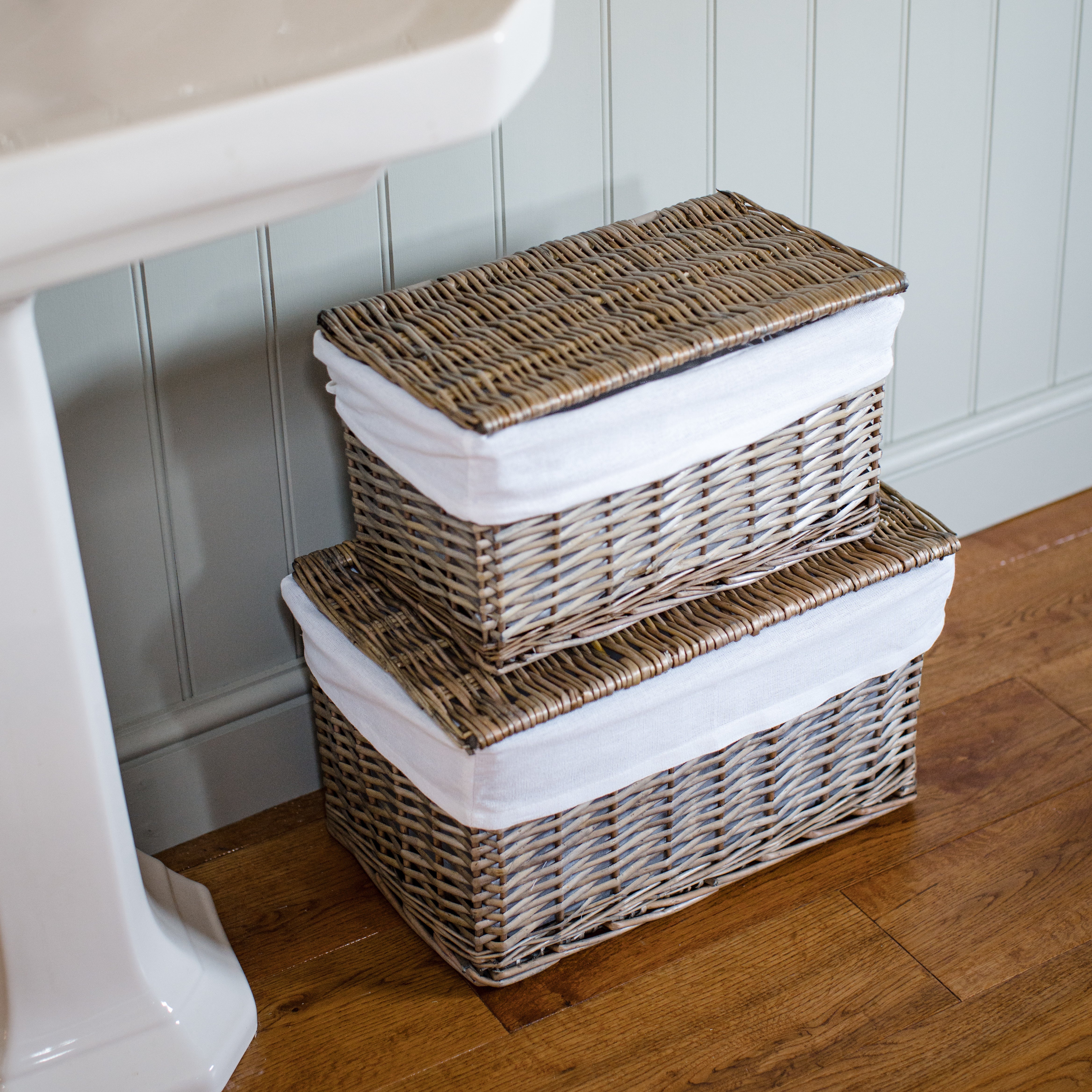 Antique Wash Lined Wicker Storage Basket