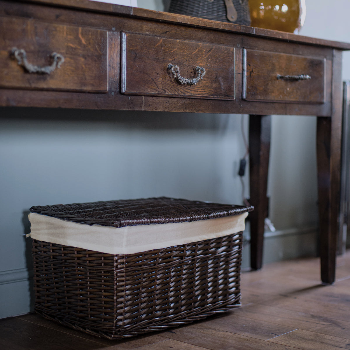 Dark Coffee Lined Wicker Storage Basket – Arthur Cameron