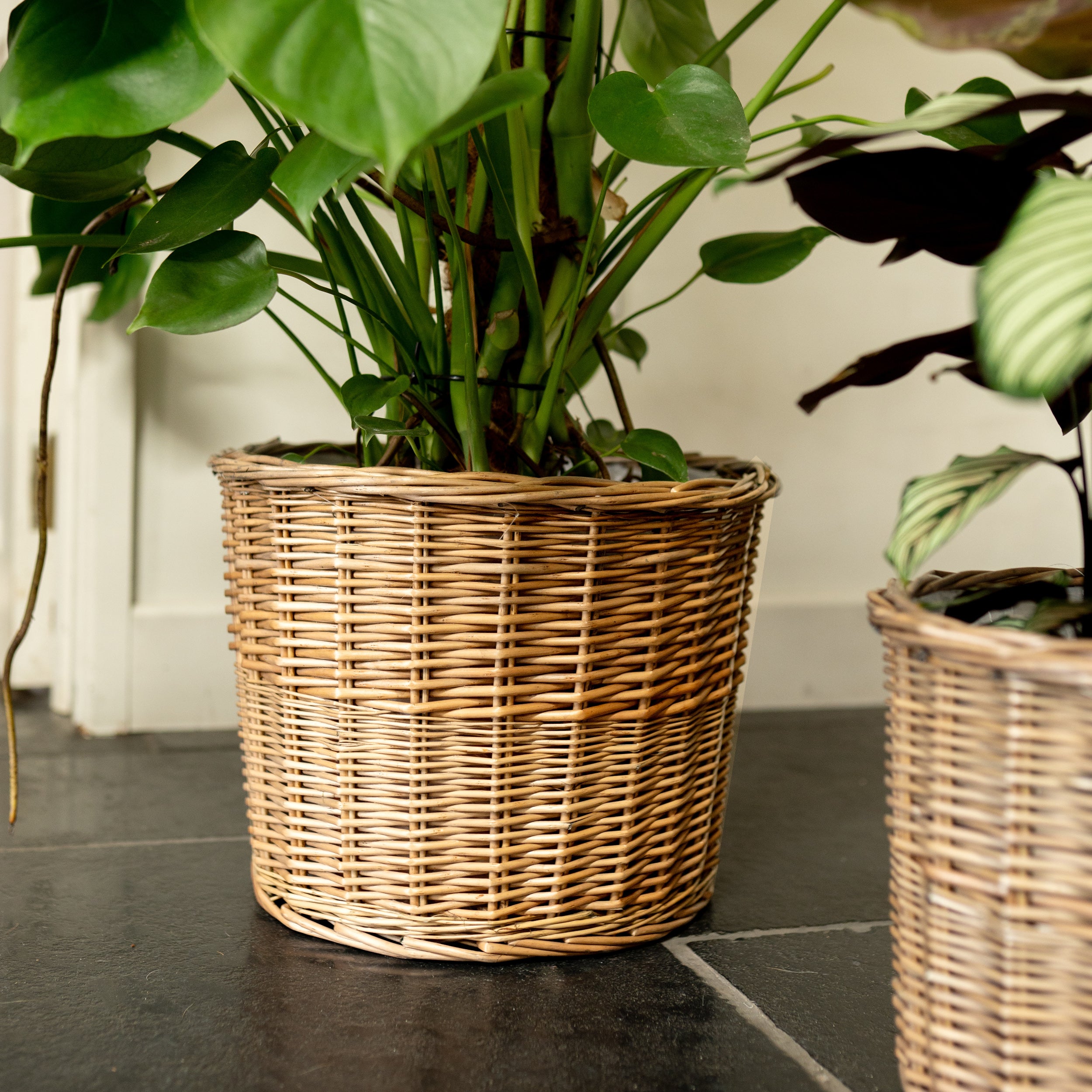 wicker basket for plant pot Natural Round Wicker Lined Planter Basket