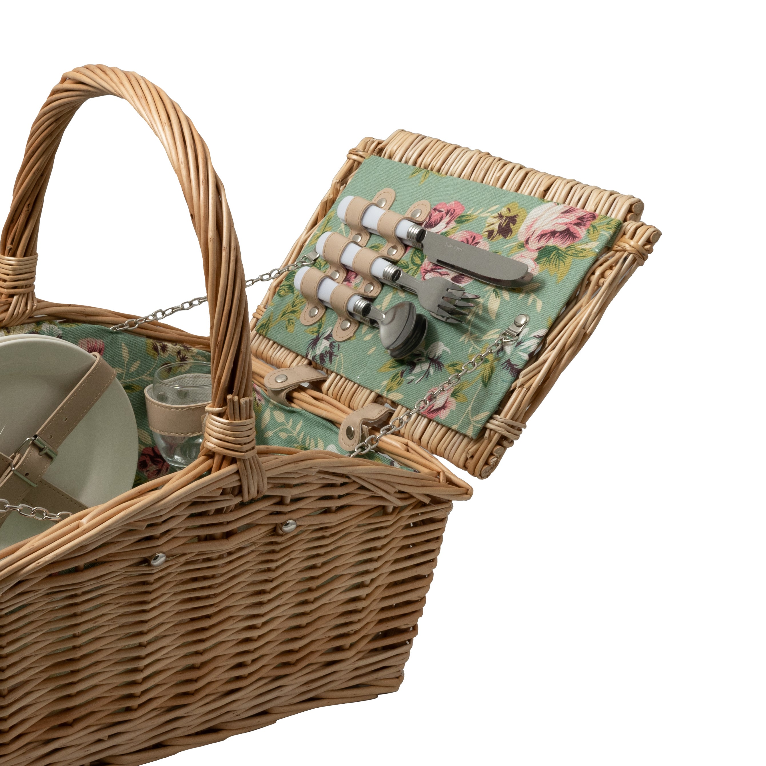 Deluxe Wicker English Rose Lining 2 Person Picnic Basket