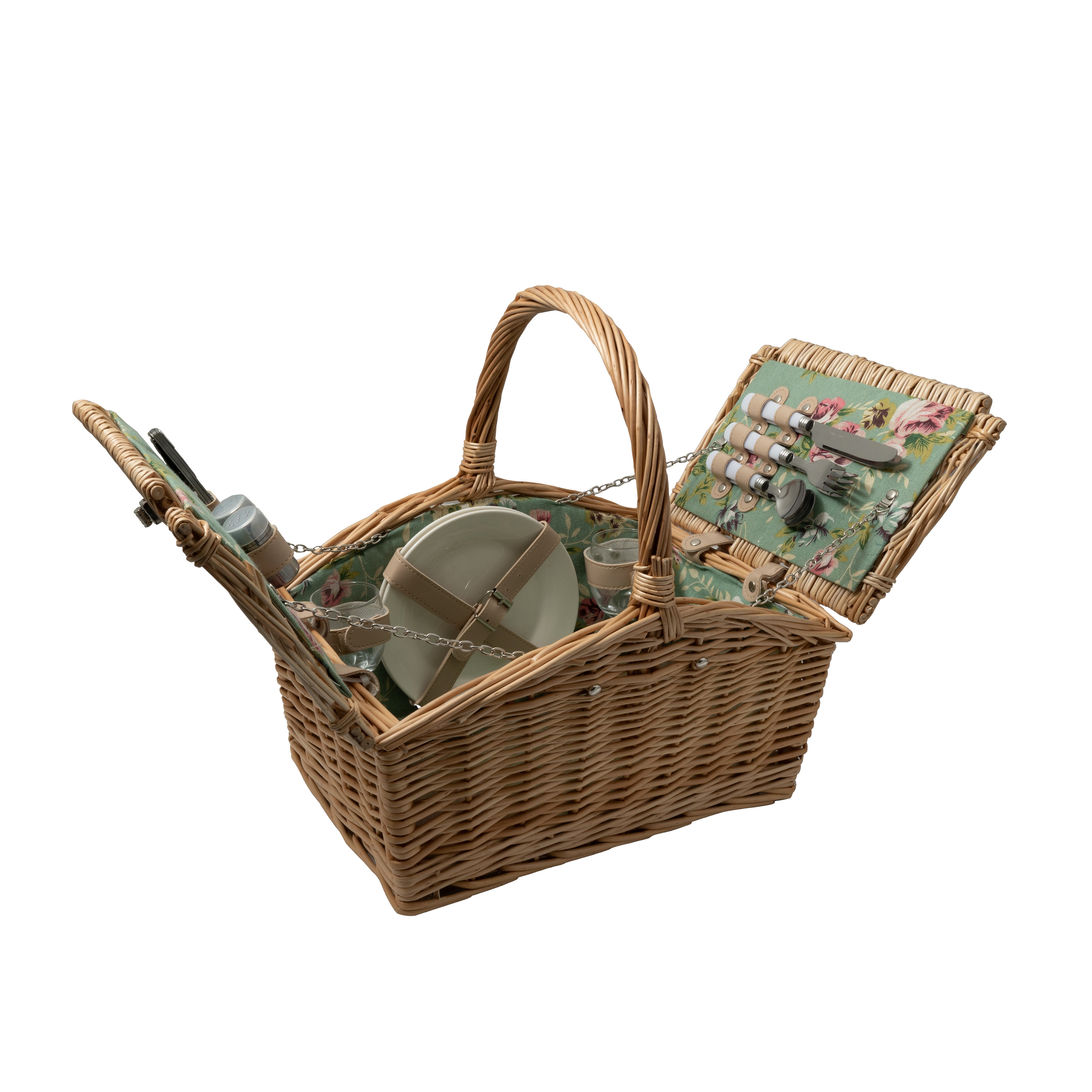 Deluxe Wicker English Rose Lining 2 Person Picnic Basket