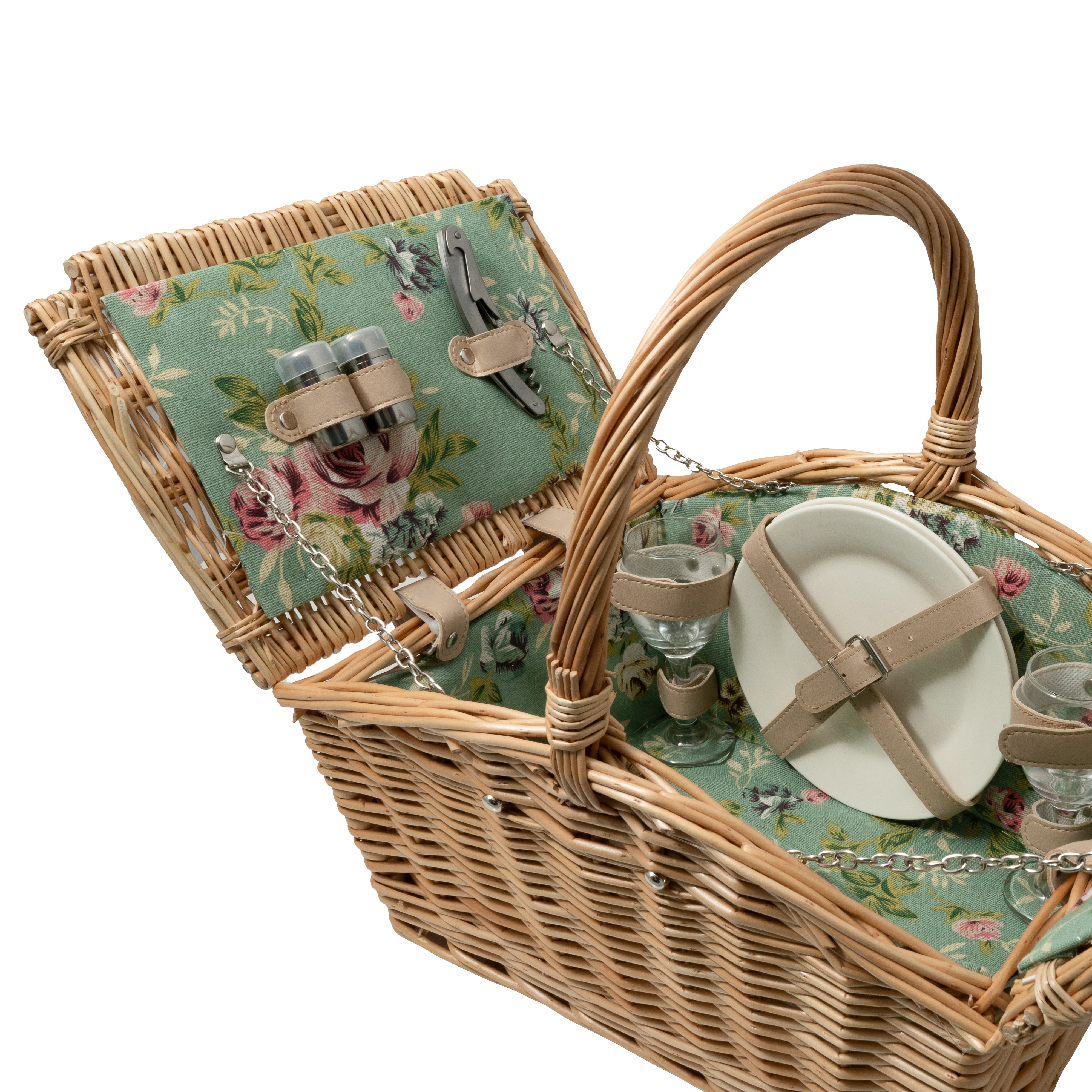 Deluxe Wicker English Rose Lining 2 Person Picnic Basket