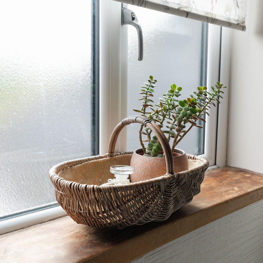 Light Grey Oval Lined Wicker Trug Basket