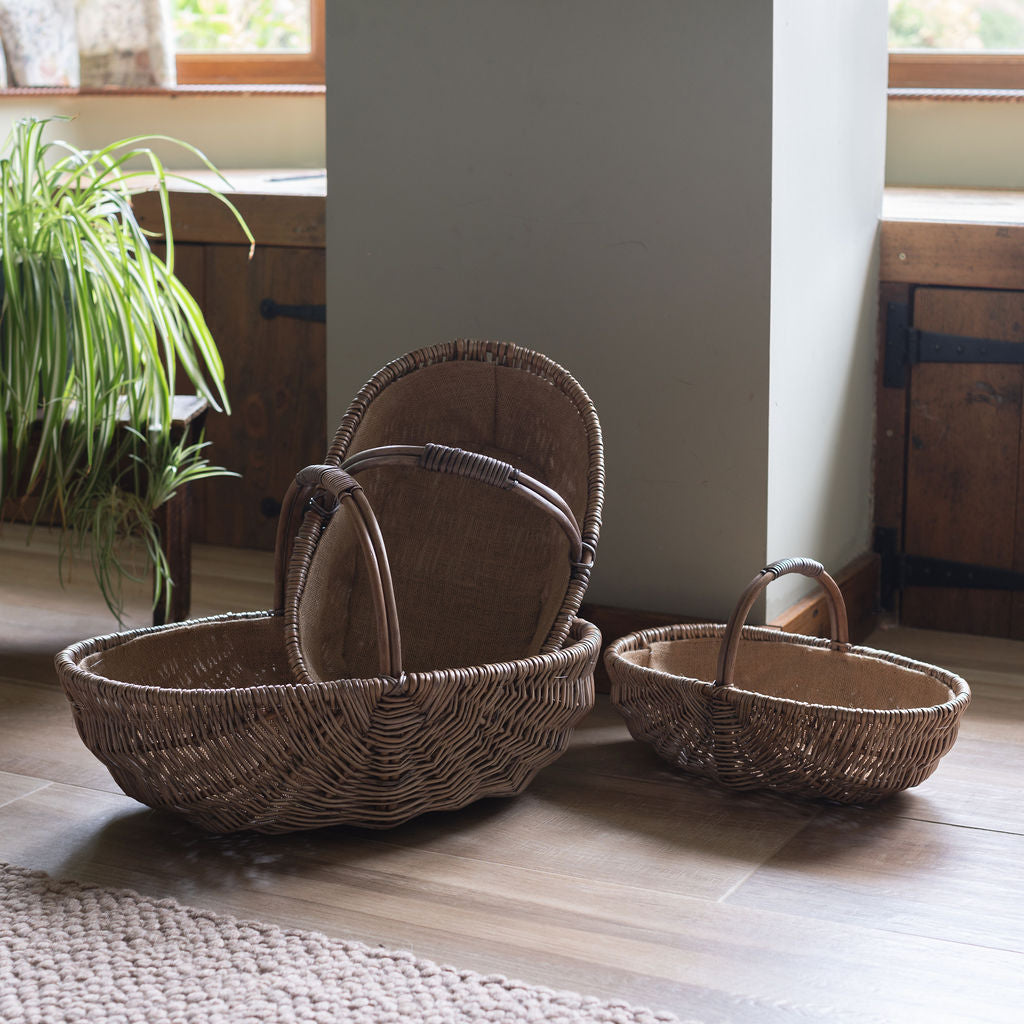 Light Grey Oval Lined Wicker Trug Basket