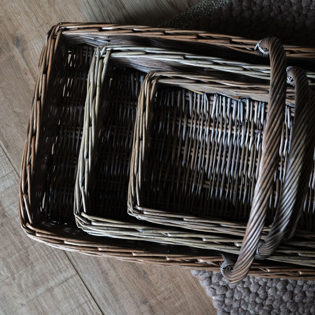 Light Grey Rectangular Wicker Trug Basket