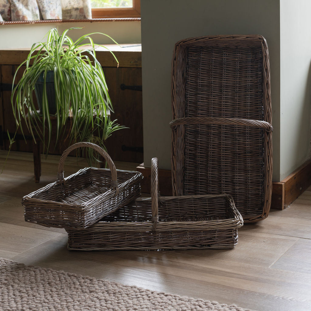 Light Grey Rectangular Wicker Trug Basket