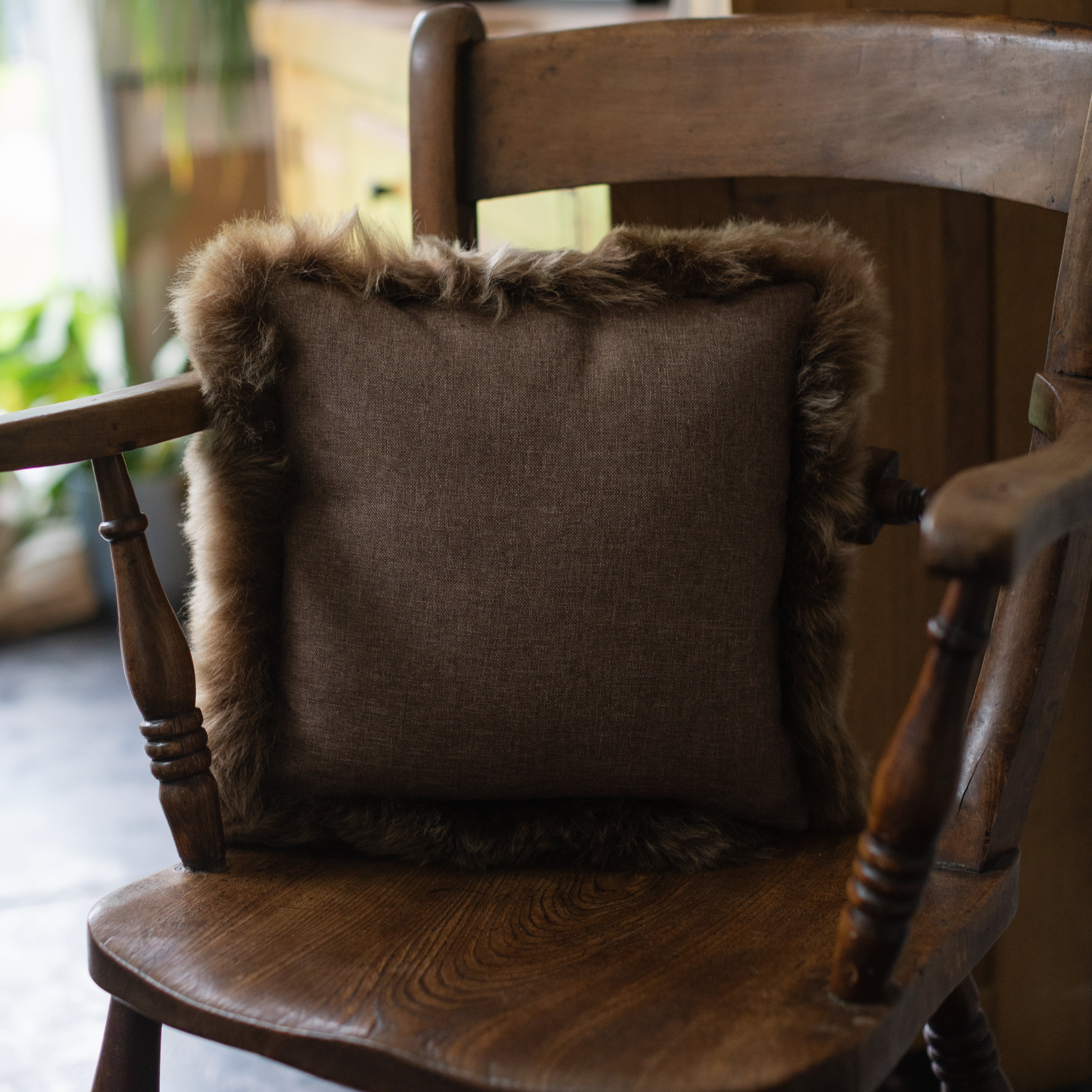 Luxury Icelandic Shorn Sheepskin Cushion with a Cotton Back in Rusty Brown