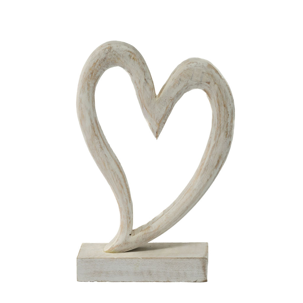 Avignon, Whitewashed, Decorative Wooden Hand-carved Heart