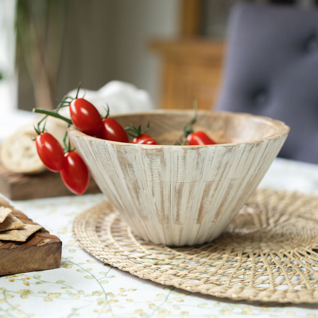 Antibes, Small Whitewashed Wooden Handcarved Bowl