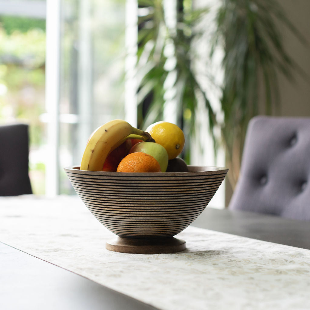 Nimes, Medium Hand-carved Wooden Bowl, with Decorative Base